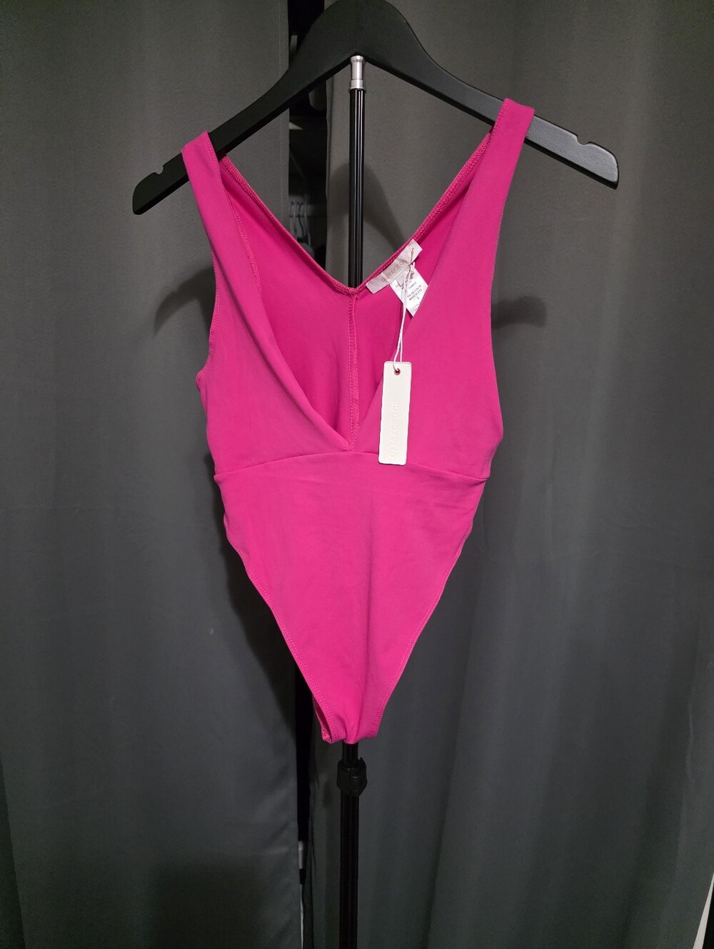 Oliviacious Bright Hot Pink V-Neck One-Piece Bodysuit